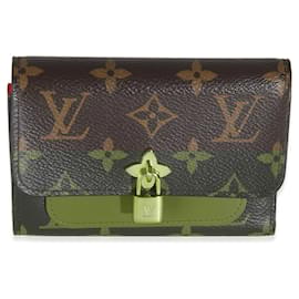 Louis Vuitton-Carteira compacta Flower Lock em lona Monogram Louis Vuitton-Marrom