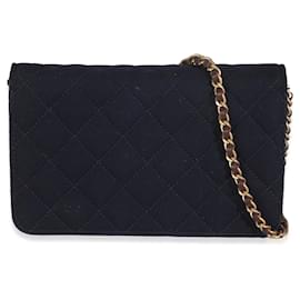 Chanel-Chanel Navy Quilted Felt Paris-Hamburg Charms Wallet On Chain-Blue