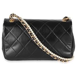 Chanel-Chanel Black Quilted Lambskin Pearl Chain Mini Flap Bag-Black