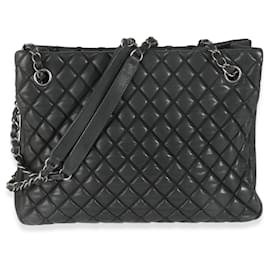 Chanel-Chanel Dark Grey Iridescent Calfskin Small New Bubble Quilt Tote-Brown