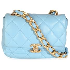 Chanel-Chanel Light Blue Quilted Lambskin Mini Lacquered Chain Flap Bag-Blue