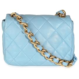 Chanel-Chanel Light Blue Quilted Lambskin Mini Lacquered Chain Flap Bag-Blue