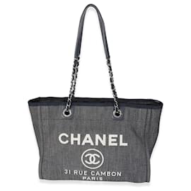 Chanel-Chanel Dark Blue Denim Small Deauville Tote-Blue