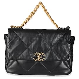 Chanel-Chanel 19 Black Shiny Lambskin Large Flap Bag-Black