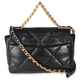 Chanel-Chanel 19 Black Shiny Lambskin Large Flap Bag-Black