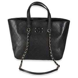 Chanel-Chanel Black Quilted Calfskin Stitched Covered CC Shopping Tote-Black