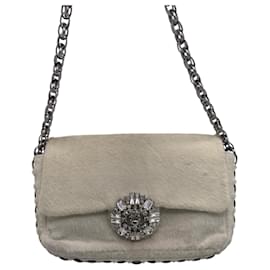 Chanel-Rare sac à rabat moyen Chanel classique en cristal Swarovski blanc scintillant-Argenté,Blanc,Bijouterie argentée