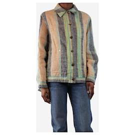 Loewe-Green striped linen shirt jacket - size UK 6-Green