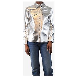 Msgm Camicia in ecopelle metallica argento - taglia UK 6 Argento