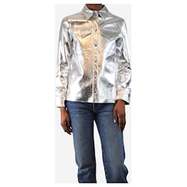 Msgm-Silver metallic faux leather shirt - size UK 6-Silvery