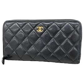 Louis Vuitton-Carteira Longa Louis Vuitton em Couro de Cordeiro Preto-Preto