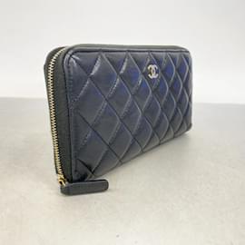 Louis Vuitton-Carteira Longa Louis Vuitton em Couro de Cordeiro Preto-Preto