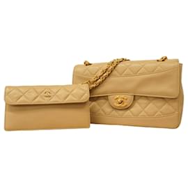 Chanel-Chanel Beige Lambskin Shoulder Bag-Beige