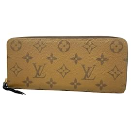 Louis Vuitton-Carteira Longa Monograma Reverso Clemence Louis Vuitton-Marrom