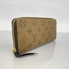 Louis Vuitton-Carteira Longa Monograma Reverso Clemence Louis Vuitton-Marrom