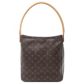 Louis Vuitton-Bolsa de Ombro Looping GM LOUIS VUITTON M51145 em lona PVC revestida Monogram couro marrom usada para mulheres-Outro