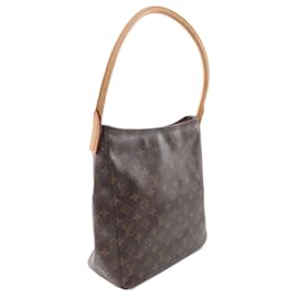 Louis Vuitton-Bolsa de Ombro Looping GM LOUIS VUITTON M51145 em lona PVC revestida Monogram couro marrom usada para mulheres-Outro