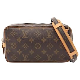 Louis Vuitton-Louis Vuitton Bolsa de Ombro Marly Bandouliere Monogram M51828 em lona revestida de PVC couro marrom usada para mulheres-Outro
