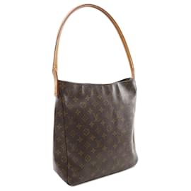 Louis Vuitton-Bolsa de Ombro Looping GM LOUIS VUITTON M51145 em lona PVC revestida Monogram couro marrom usada para mulheres-Outro