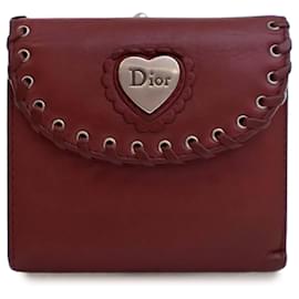 Dior-Dior Red Calfskin Heart Compact Small Wallet-Red,Dark red