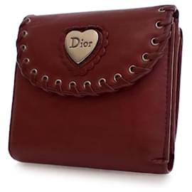 Dior-Dior Red Calfskin Heart Compact Small Wallet-Red,Dark red