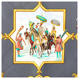 Hermès-Hermès Blue Les Chevaux des Moghols Silk Scarf-Blue,Navy blue