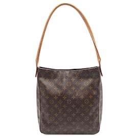 Louis Vuitton-Bolsa de ombro Looping GM LOUIS VUITTON M51145 em lona PVC revestida Monogram marrom usada para mulheres-Outro