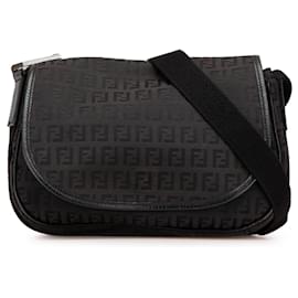 Fendi-Sac à bandoulière en toile Zucchino noir de Fendi-Noir