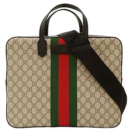 Gucci-Gucci GG Supreme Canvas Briefcase-Brown,Beige