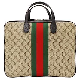 Gucci-Gucci GG Supreme Canvas Briefcase-Brown,Beige