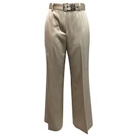 Brunello Cucinelli- Brunello Cucinelli Belted Straight-Leg Trousers in Beige Silk-Beige