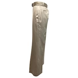 Brunello Cucinelli- Brunello Cucinelli Belted Straight-Leg Trousers in Beige Silk-Beige