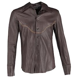 Gucci-Gucci Western Shirt in Brown Leather-Brown,Red