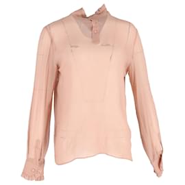 Gucci-Gucci Ruffle Trim Blouse in Pink Silk-Brown,Pink