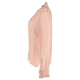 Gucci-Gucci Ruffle Trim Blouse in Pink Silk-Brown,Pink