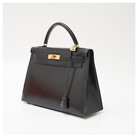 Hermès-Sac à main Hermes Kelly 32 Noir Quincaillerie Dorée-Noir
