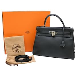 Hermès-Sac à main Hermes Kelly 32 en cuir noir-Noir