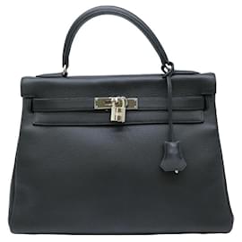 Hermès-Sac à main Hermes Kelly 32 en cuir noir-Noir