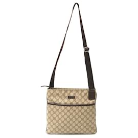 Gucci-Gucci GG Supreme Canvas Leather Crossbody Bag-Brown,Beige