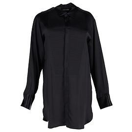 Bottega Veneta Texturierte Bib-Panel-Hemd aus schwarzer Seide Schwarz