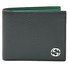 Gucci-Gucci Leather Interlocking G Bifold Wallet-Black