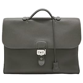 Hermès-Hermes Leather Sac a Depeche 38 Briefcase-Grey
