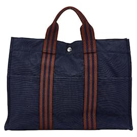 Hermès-Hermes Herline Canvas Tote Bag-Blue