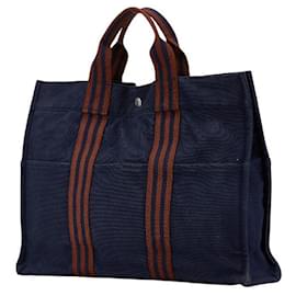 Hermès-Hermes Herline Canvas Tote Bag-Blue