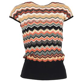 M Missoni Patterned Lurex Knit Short Sleeve Top in Multicolor Wool Multiple colors