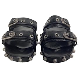 Balenciaga-Balenciaga Cagole Slides in Black Leather-Black