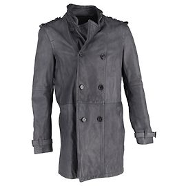 Neil Barrett Double Breasted Coat in Grey Leather Grey