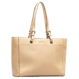 Michael Kors-Michael Kors Leather Jet Set Travel Shoulder Bag-Brown,Beige