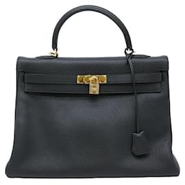 Hermès-Sac à main Hermes Kelly 35 en cuir noir-Noir
