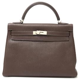 Hermès-Sac à main Hermes Kelly 32 en cuir Togo-Marron